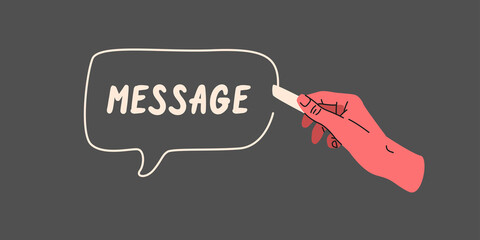 The hand draws with chalk. Isolated illustration on a grey background. Template for the design.