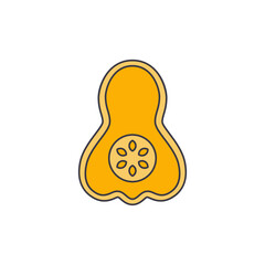 Butternut squash, half squash icon in color, isolated on white background 