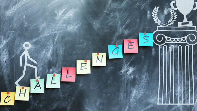Challenges make steps to success, wealth and prosperity in personal and business life. Challenges help reaching awards and gratification for your hard work.,3d illustration