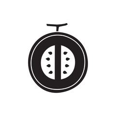 Cantaloupe fruit icon in black flat glyph, filled style isolated on white background