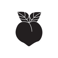 Peach icon in black flat glyph, filled style isolated on white background