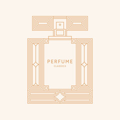 Perfume for women. Linear image of a perfume bottle. A beautiful vector image in a fashionable style for design.