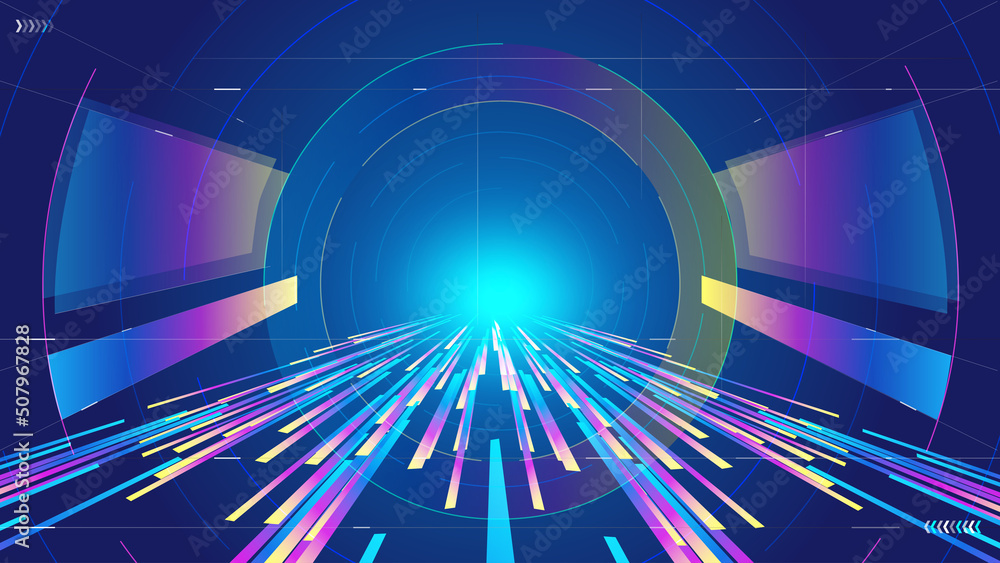 Poster vertically extending tunnel space metaverse technology sense background