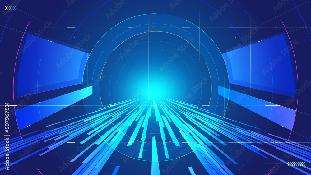 Poster vertically extending future tunnel space science and technology background