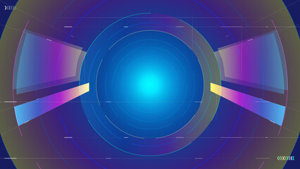 Tunnel future space background with vertical extension of dots, lines and planes