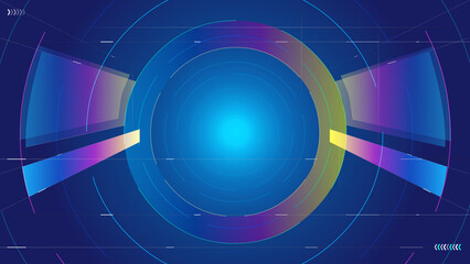 Tunnel future space background with vertical extension of dots, lines and planes