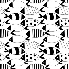 seamless pattern with black and white fish