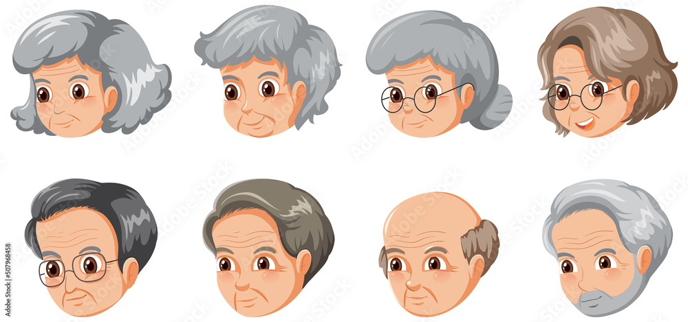 Wall mural set of many elderly faces