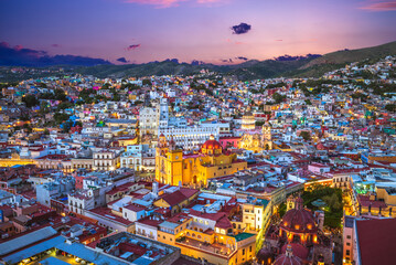 Aerial view of guanajuato with cathedral in mexico
