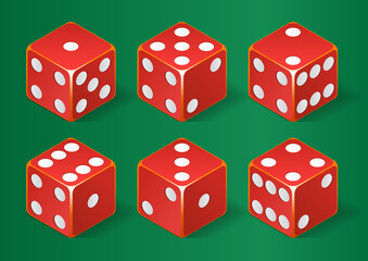 Isometric vector set of red dice