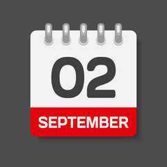 Icon day date 2 September, template calendar page