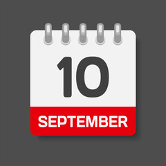 Icon day date 10 September, template calendar page