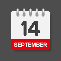 Icon day date 14 September, template calendar page