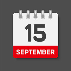 Icon day date 15 September, template calendar page
