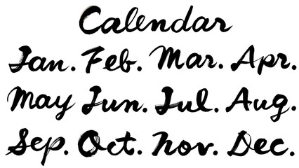 Handwritten brush character calendar
12 months
calligraphy 
black