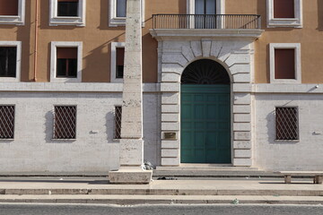 Rome Via della Conciliazione Street View with Building Facade and Green Door, Italy