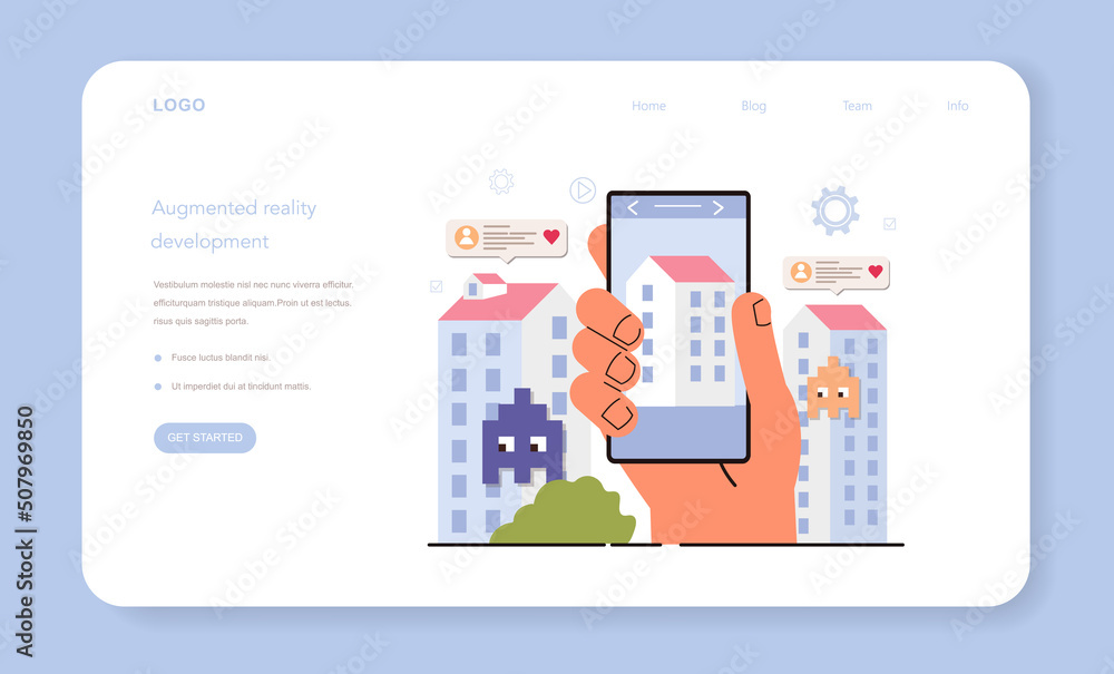 Aufkleber ar developer web banner or landing page. augmented reality software