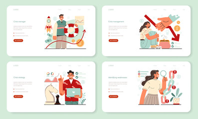 Anti crisis strategy web banner or landing page set. Business planning