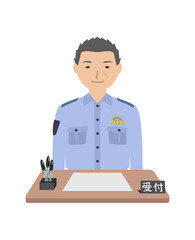 受付に立っている夏服の男性警察官
