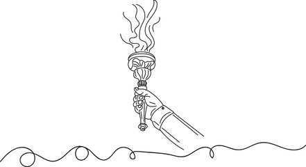 Sketch drawing of Hand holding revolution burning torch, Burning torch logo, illustration silhouette of hand holding tourch - obrazy, fototapety, plakaty