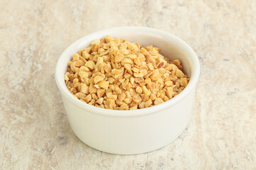 Crunched roasted peanut in the bowl