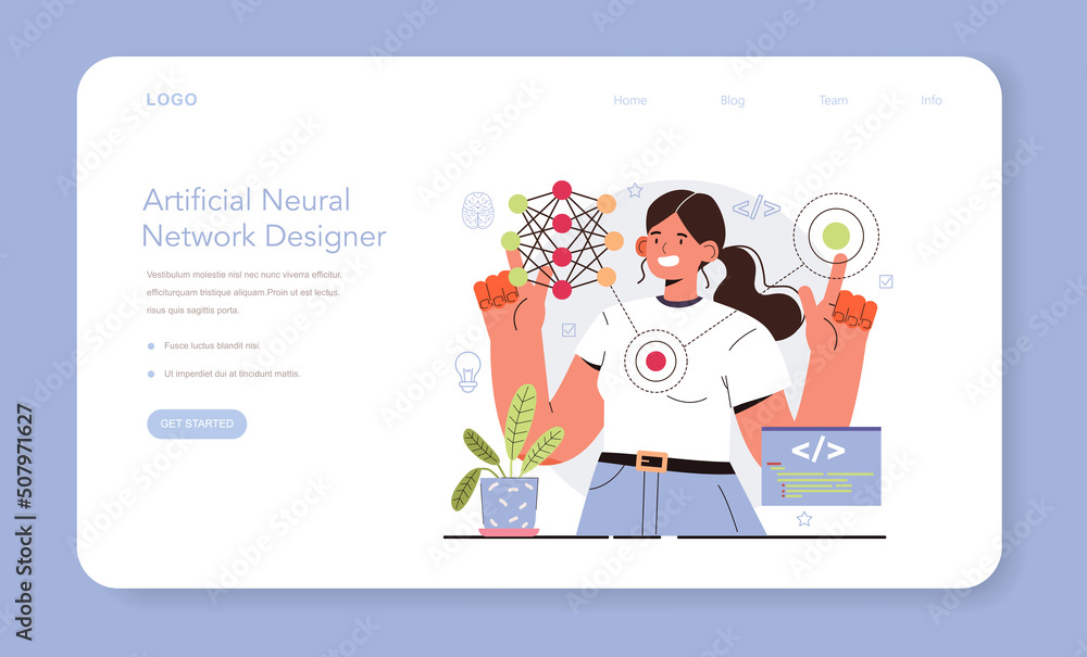 Aufkleber artificial neural network designer web banner or landing page