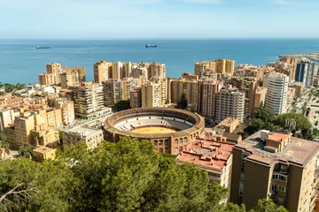 Poster Malaga panoramic view of the bullfight arena and the seaside © Justina