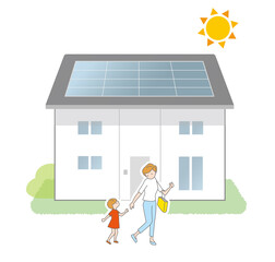 太陽光発電システム導入でソーラーパネルを屋根に設置した家