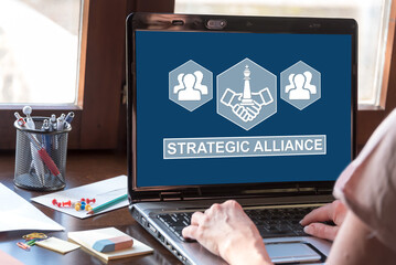 Strategic alliance concept on a laptop screen