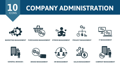 Company Administration set icon. Editable icons company administration theme such as marketing management, stress management, it management and more.