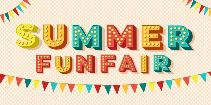 colorful summer funfair text style banner or poster background design.
