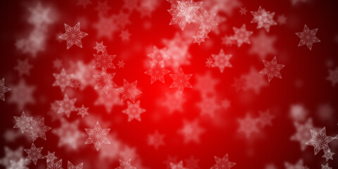 Abstract red background with flying snowflakes