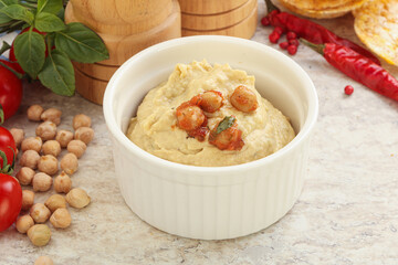 Natural organic chickpea hummus with olive oil