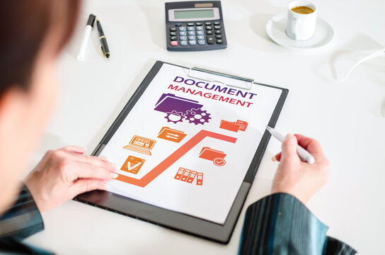 Document management concept on a clipboard