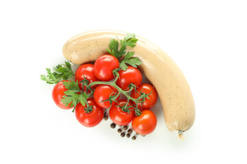 Liverwurst, tomato, pepper and parsley isolated on white background