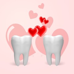 White and happy teeth celebrating valentine's day concept
