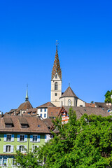 Stadt Baden, katholische Kirche, Altstadt, Altstadth&auml;user, Stadt, Aargau, Limmat, Sommer, Schweiz