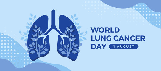 World lung cancer day - blue lung sign with branch and leaves around on abstract purple blue curve and dots texture background vector design