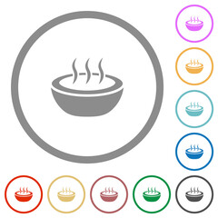 Steaming bowl flat icons with outlines