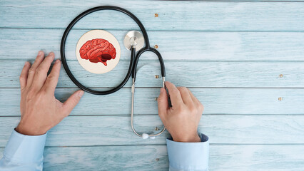 Checking brain and report testing result with simulator interface, Healthcare and medicine. Medical and technology