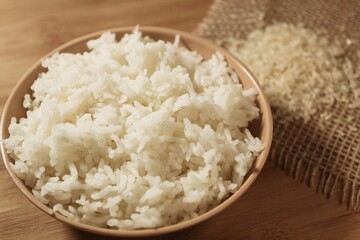 Cup of rice. Boiled rice in a bowl. steamed white rice in a ceramic bowl.