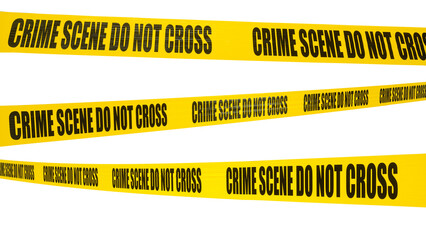 Crime scene tape with word crime scene do not cross isolated on white background.  Crime scene restricted area tape.