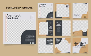 social media template banner house architecture service promotion. fully editable instagram and facebook square post frame puzzle organic sale poster - obrazy, fototapety, plakaty
