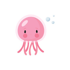 Cute Jellyfish. Cartoon style. Vector illustration. For card, posters, banners, books, printing on the pack, printing on clothes, fabric, wallpaper, textile or dishes.	