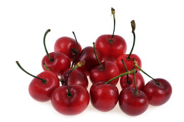 Cerises en gros plan sur fond blanc