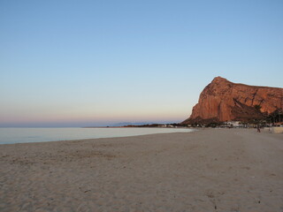 Tramonto sulla spiaggia, San Vito Lo Capo, Trapani, Sicilia, Italia