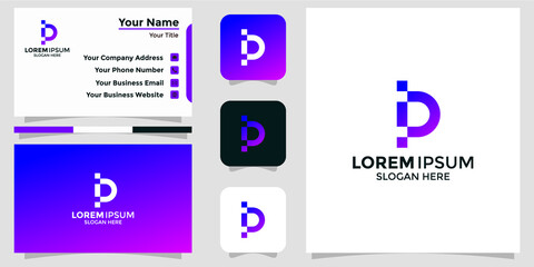 logo design letter P technology and branding card