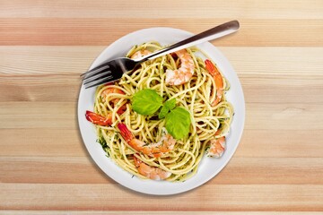 Tasty lucky food noodle served on plate