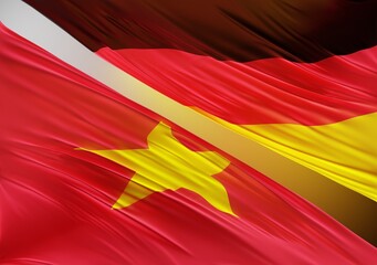 German Flag with Abstract Vietnam Flag Illustration 3D Rendering (3D Artwork)