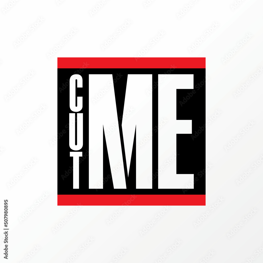 Poster unique and simple letter or writing cut me sans serif font on square block image graphic icon logo d